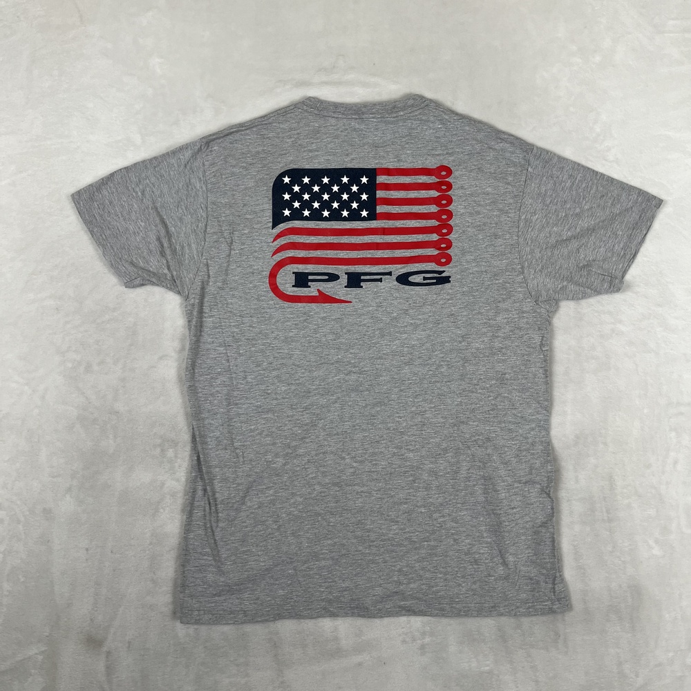 Columbia PFG T-Shirt Mens XL Gray American Flag Patriotic Fishing Graphic Tee